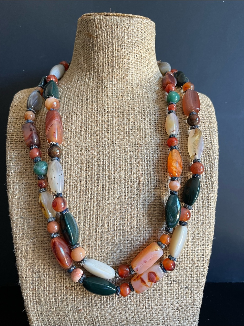 Genuine Multi-Color Agate Bead Statement Necklace.